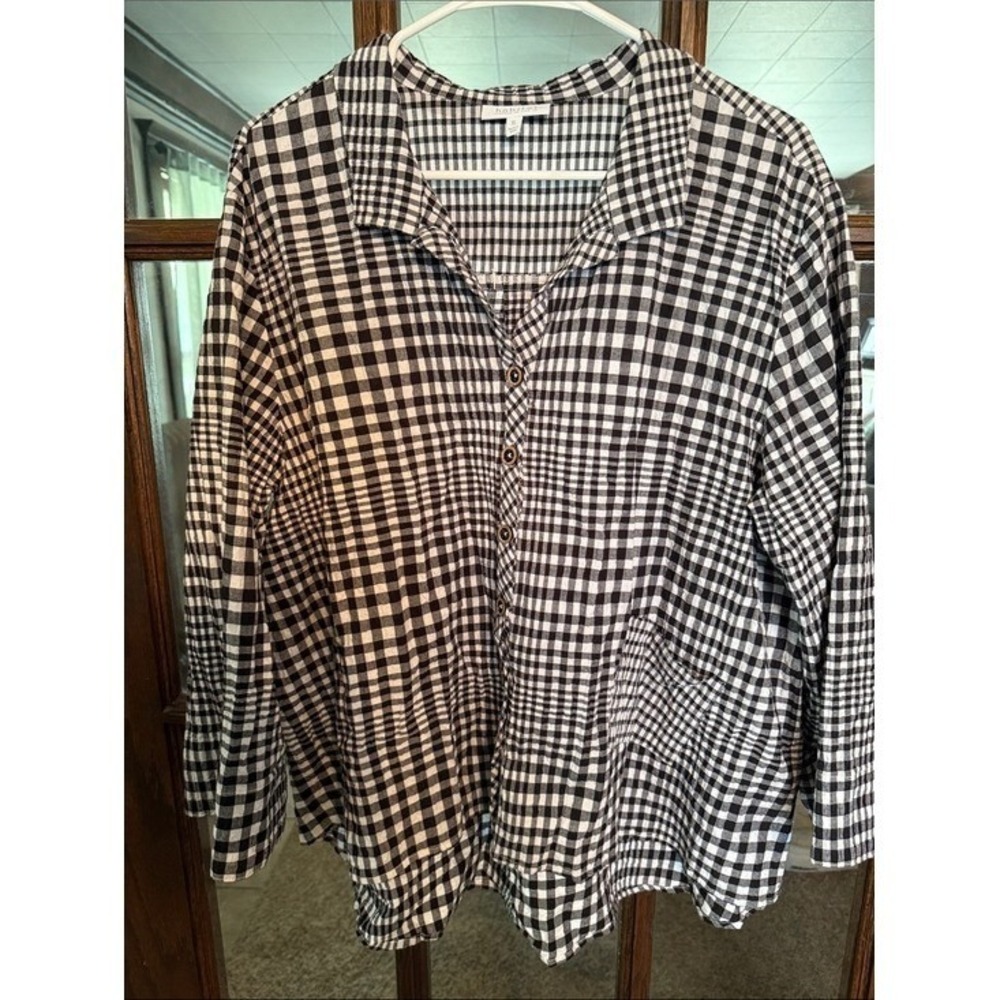 Habitat Clothes to Live In Black White Gingham Button Front Shirt XL Relaxed Fit